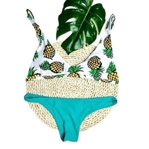 Tropical Hawaiian Luau Pineapple 2 Piece Bikini Swimsuit Size Large